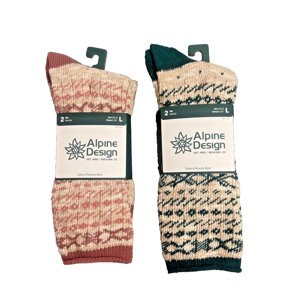 NEW 4 Pair Alpine Design Performance Hiking Crew Cut‎ Ragg Socks Women's L 10 +